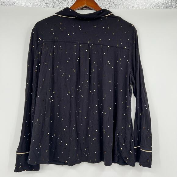 Soma Cool Nights Dazzling Dot Black Pajama Shirt button front notch collar sz XL - Picture 2 of 6